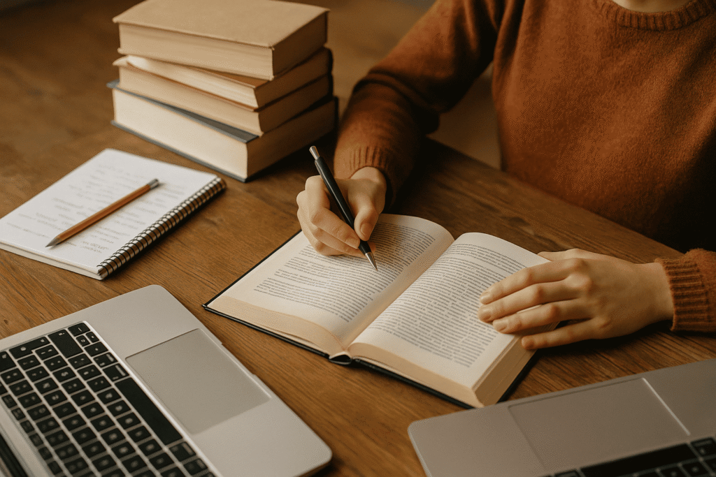 Student preparing for O Level English Literature exam 2025 with books and notes